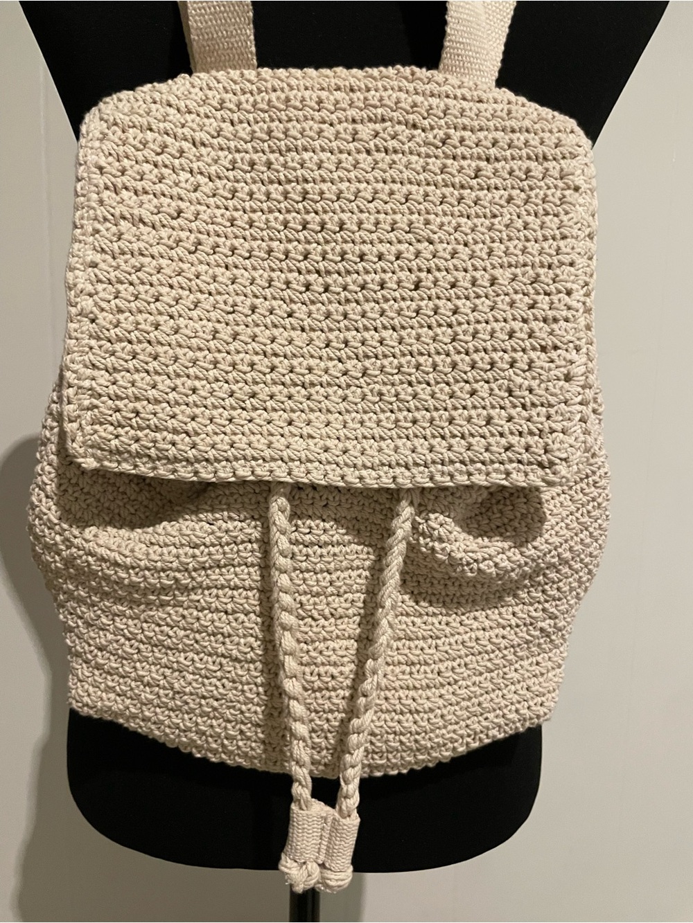 wild fable, Cream Crochet Backpack with Drawstring Flap, Like New - Picture 2 of 11